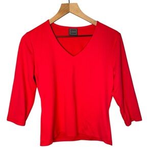 LBH Activewear Women’s Cherry Red 3/4 Sleeve Stretchy Soft Top Sz M